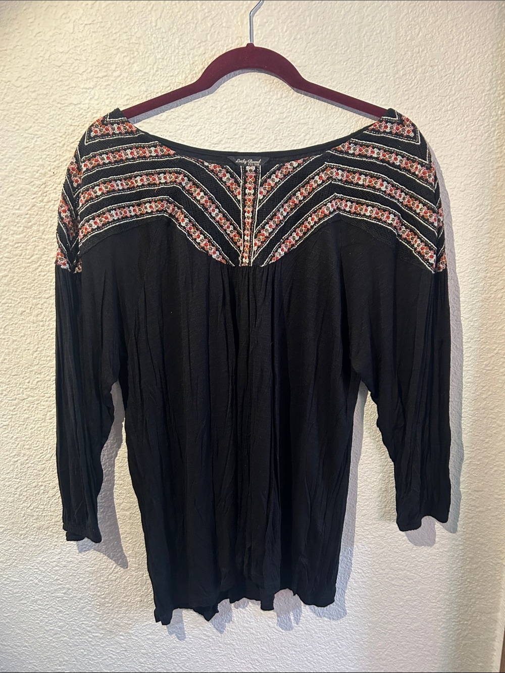 Lucky Brand Black Embroidered Boat Neck Tunic